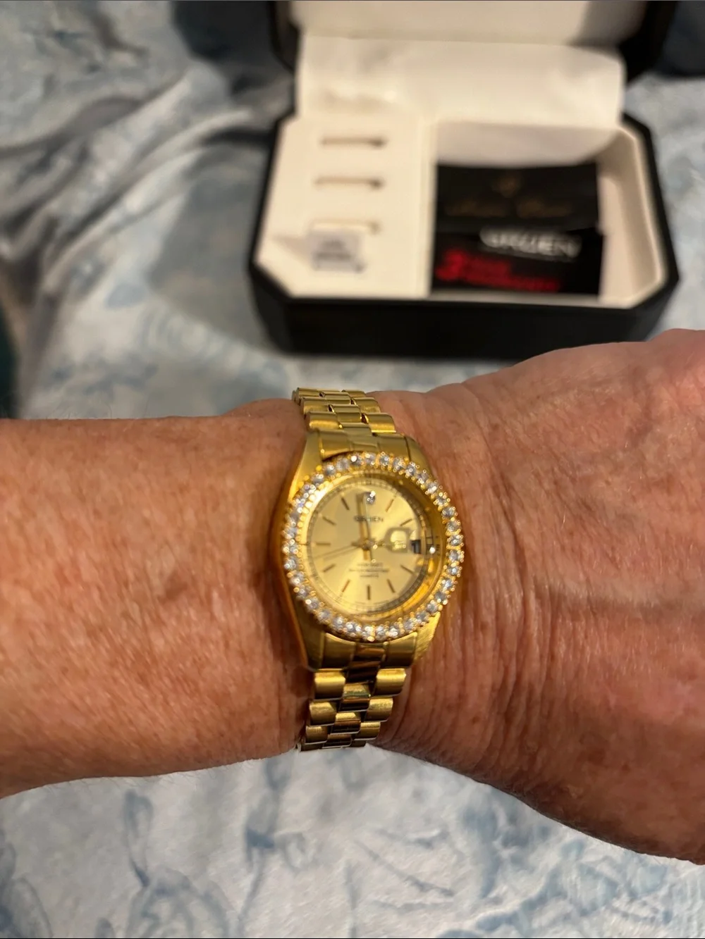 Women’s Gruen Gold Tone Dress Watch with Interchangeable Bezels